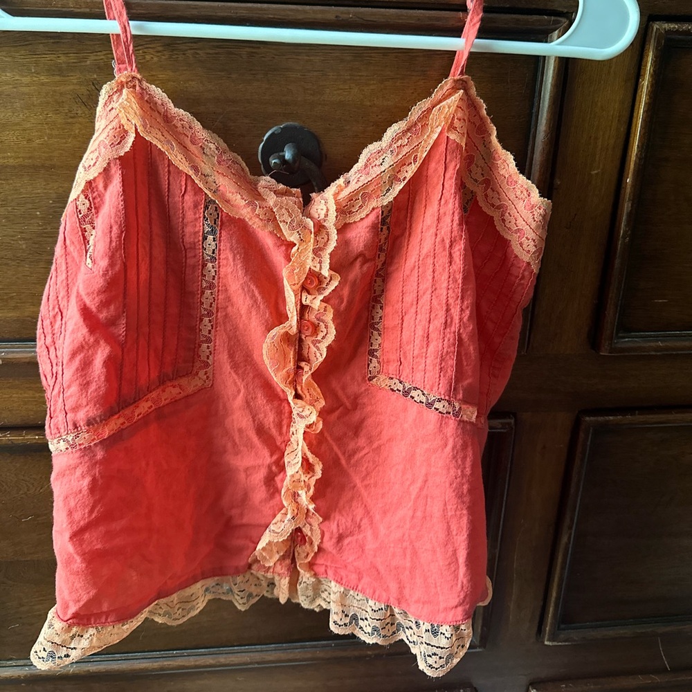 Coral Lace Trim Cami Top